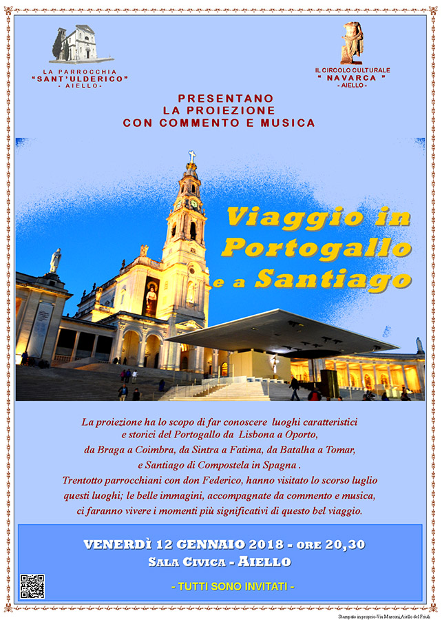 Iniziativa del 12 gennaio 2018: proiezione del viaggio in Portogallo effettuato nel 2017 dai parrocchiani di Don Federico