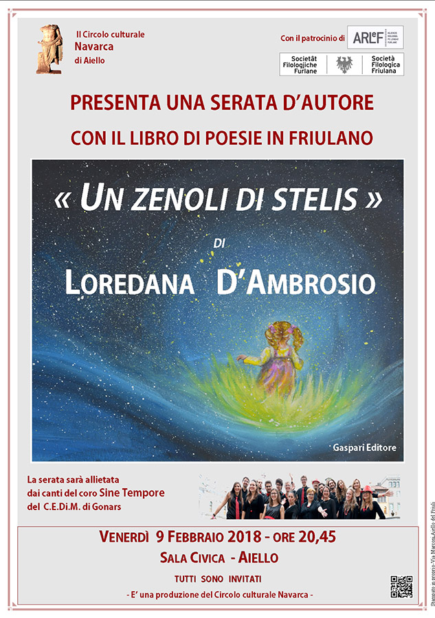 Iniziativa del 9 febbraio 2018: presentazione del libro di poesie in friulano "Un Zenoli di Stelis" di Loredana D'Ambrosio