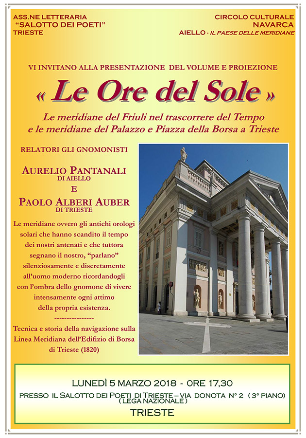 Iniziativa del 5 marzo 2018: presentazione del volume "Le ore del Sole" con Aurelio Pantanali e Paolo Alberi