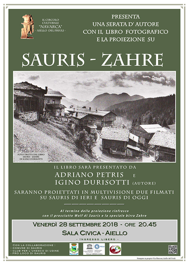 Iniziativa del 28 settembre 2018: presentazione del libro Sauris - Zahre con Adriano Petris e Igino Durisotti