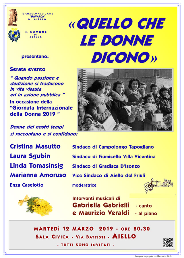 Iniziativa del 12 marzo 2019: serata evento in occasione della giornata delle donne dal titolo "Quello che le donne dicono"