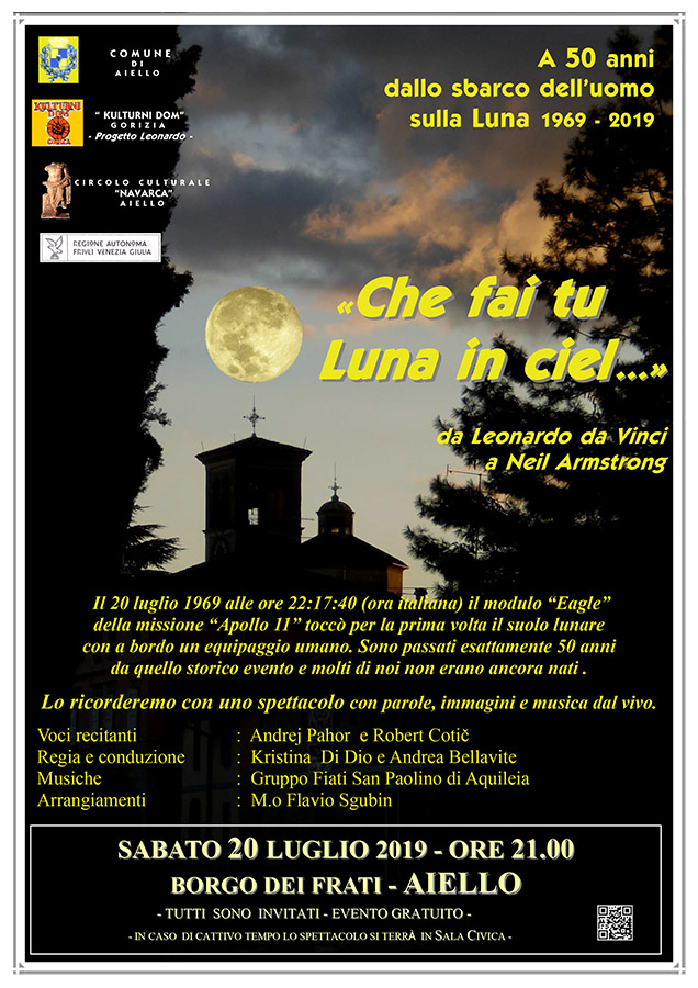 Iniziativa del 20 luglio 2019: spettacolo con parole, immagini e musica per i 50 anni dallo sbarco dell'uomo sulla Luna
