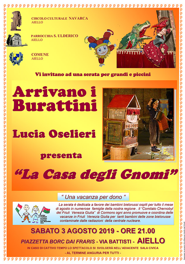 Iniziativa del 3 agosto 2019: spettacolo di burattini con Lucia Oselieri dal titolo "La Casa degli Gnomi"