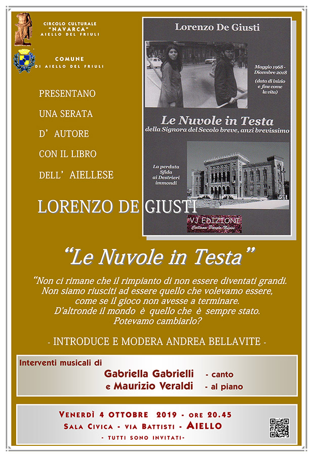 Iniziativa del 4 ottobre 2019: presentazione del libro "Le nuvole in testa" di Lorenzo De Giusti
