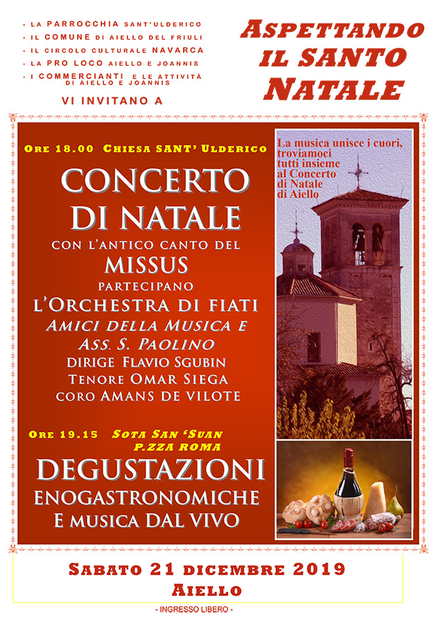 Iniziativa del 21 dicembre 2019: concerto di Natale con degustazioni enogastronomiche e musiche dal vivo