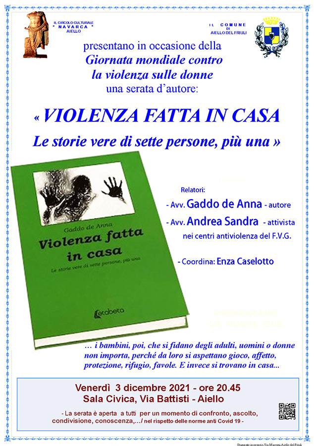 Iniziativa del 3 dicembre 2021: serata dal titolo "Violenza fatta in casa. Storie vere di sette persone, pi una" in occasione della giornata mondiale contro la violenza sulle donne