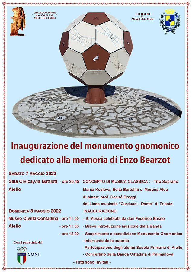Iniziativa dell'8 maggio: inaugurazione del monumento gnomonico dedicato alla memoria di Enzo Bearzot 
