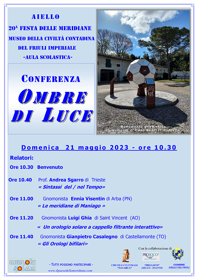 Conferenza "Ombre di Luce" nel contesto della Festa delle Meridiane 2023 ad Aiello del Friuli
