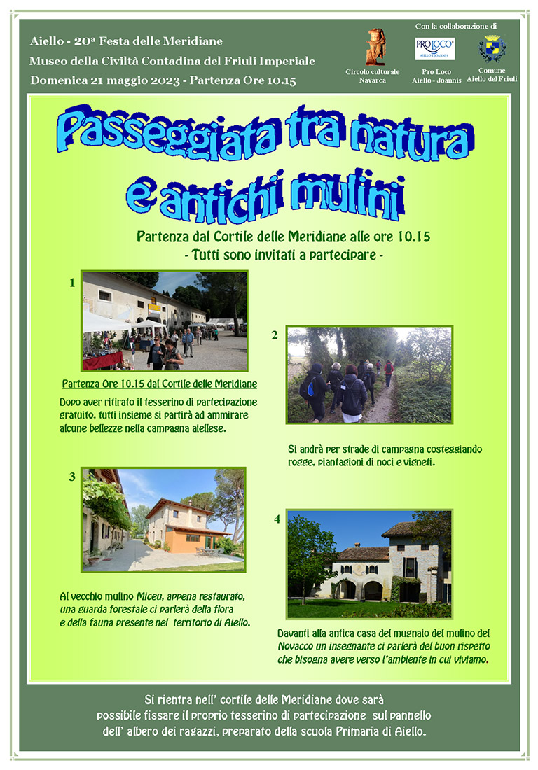 Iniziativa del 21 maggio 2023: passeggiata naturalistica nel contesto della Festa delle Meridiane 2023 ad Aiello del Friuli