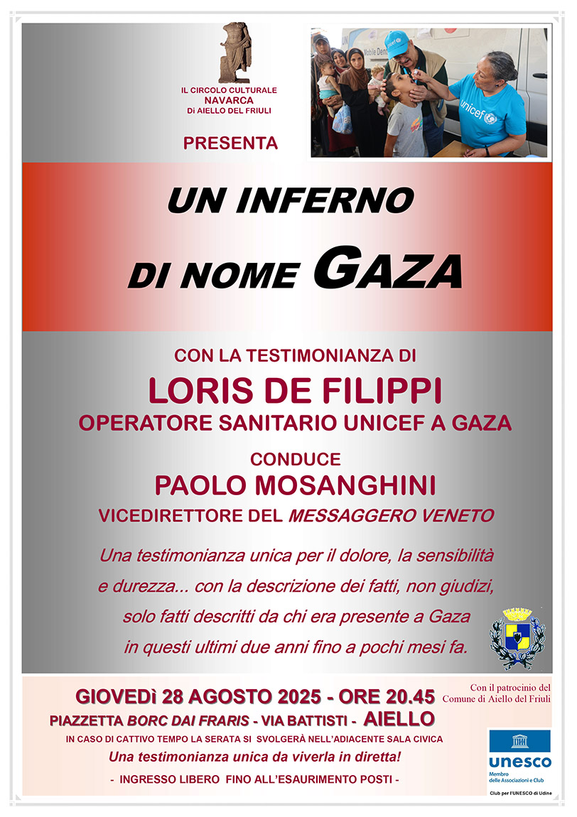 Iniziativa del 28 agosto 2025: serata dal titolo "Un inferno di nome Gaza"