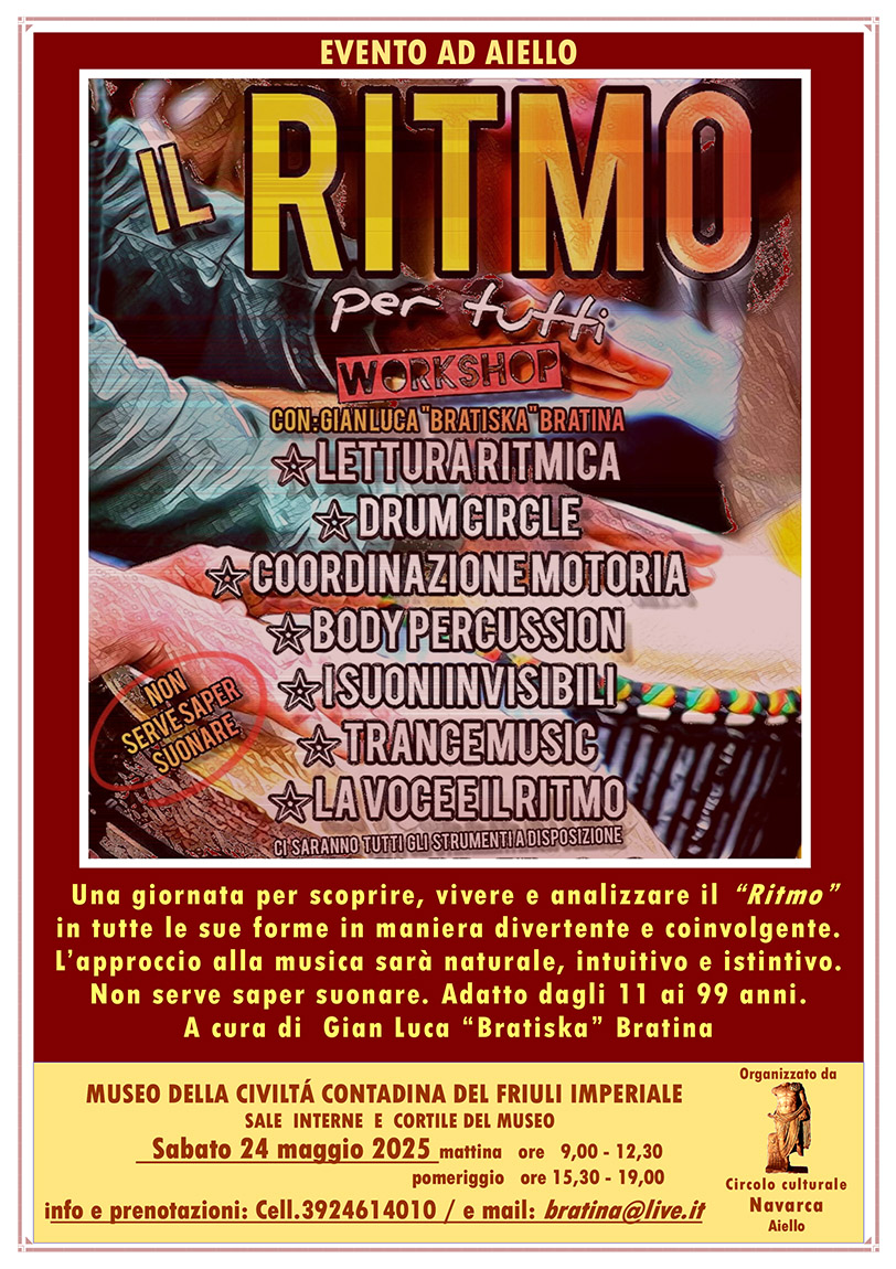 Iniziativa del 24 maggio 2025: workshop sul ritmo di Gianluca Bratiska Bratina