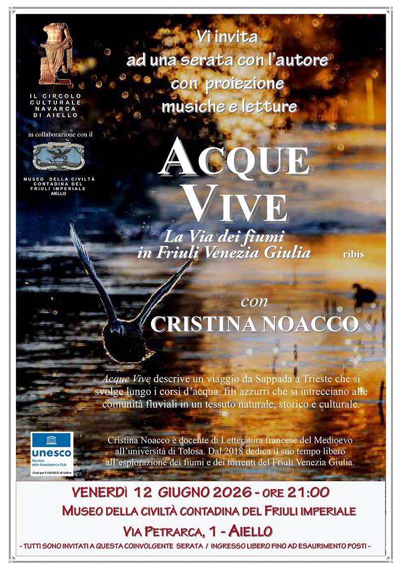 Iniziativa del 12 giugno: proiezione con musiche e letture "Acque vive" con Cristina Noacco