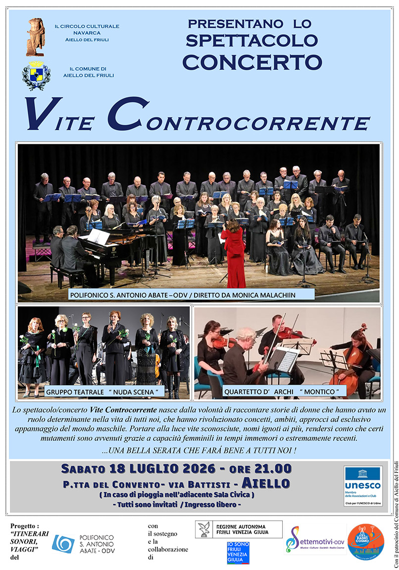 Iniziativa del 18 luglio: spettacolo-concerto vite controcorrente