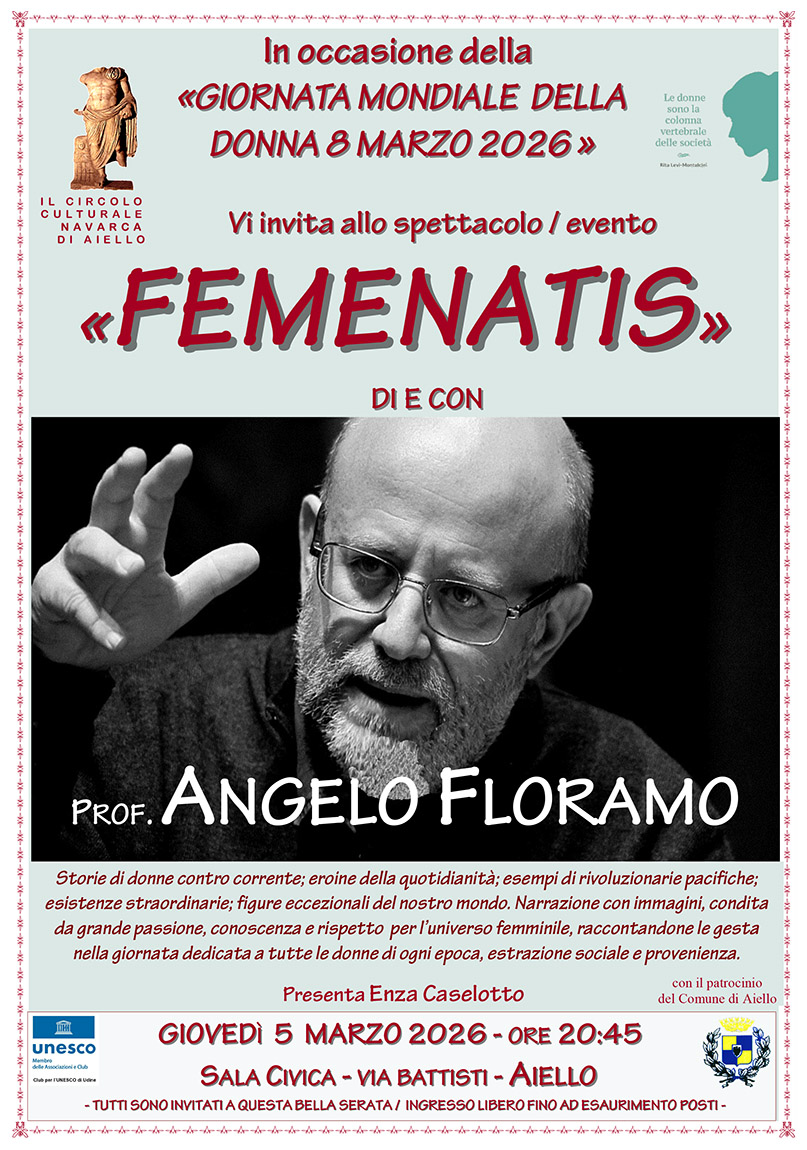 Iniziativa del 5 marzo: spettacolo dal titolo "Femenatis" di e con Angelo Floramo