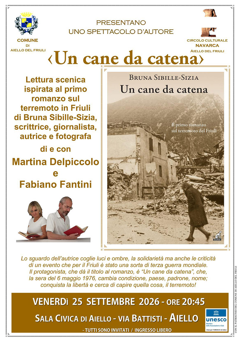 Iniziativa del 25 settembre: lettura scenica ispirata al primo romanzo sul terremoto in Friuli